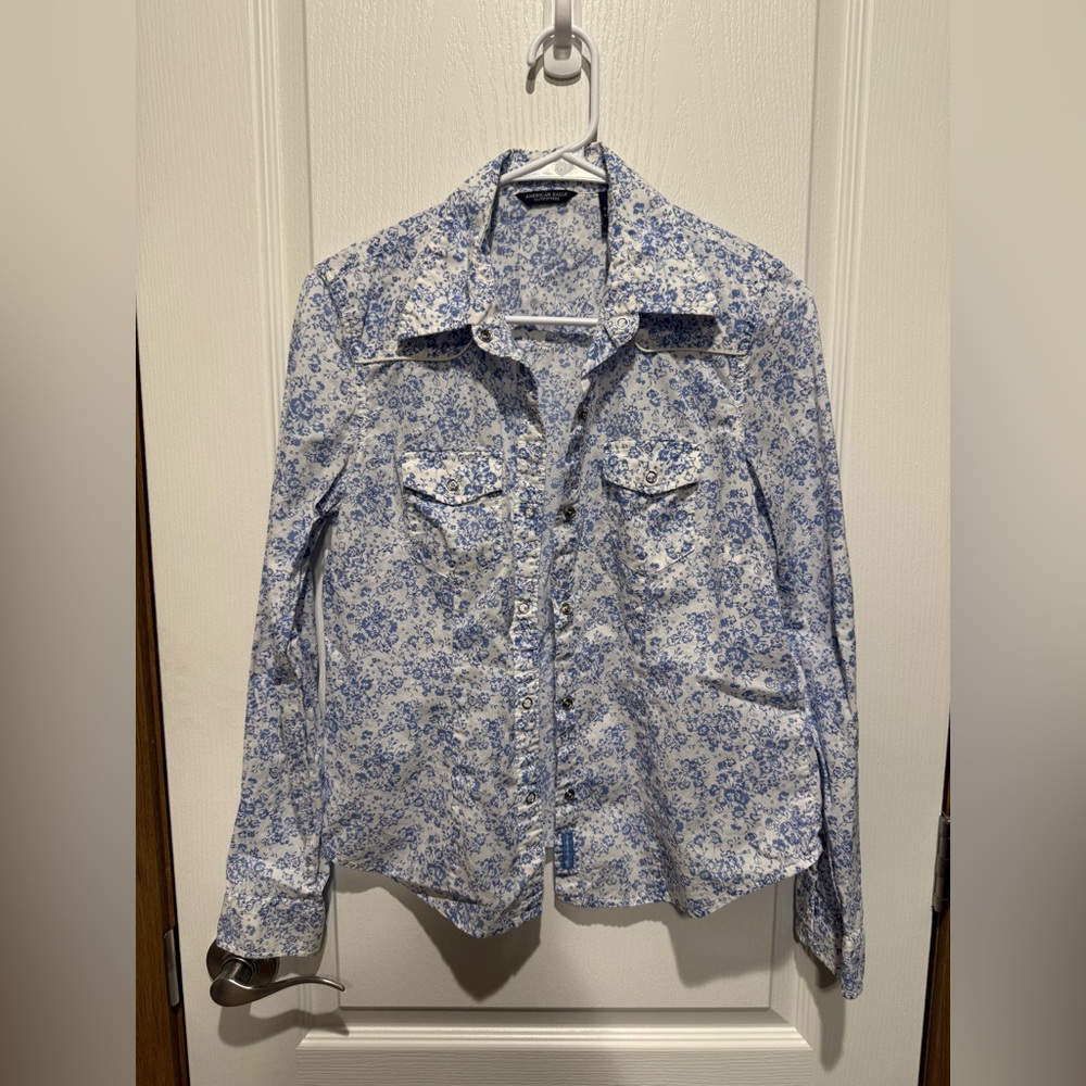 American Eagle Women’s Size M Button-Up Blouse Vintage Y2K Floral 100% Cotton